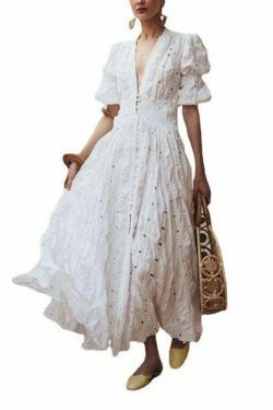 Vintage Lace Maxi Dress with Bubble Sleeves - Y2K Fashion Aesthetic for Women