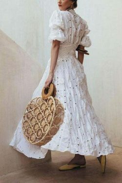 Vintage Lace Maxi Dress with Bubble Sleeves - Y2K Fashion Aesthetic for Women