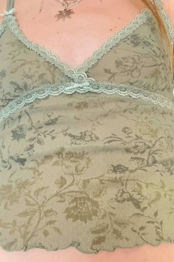 Vintage Lace Patch Wood Ear Cami Top - Y2K Fashion Aesthetic with Coquette Style and Grunge Vibes