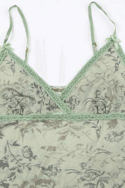 Vintage Lace Patch Wood Ear Cami Top - Y2K Fashion Aesthetic with Coquette Style and Grunge Vibes