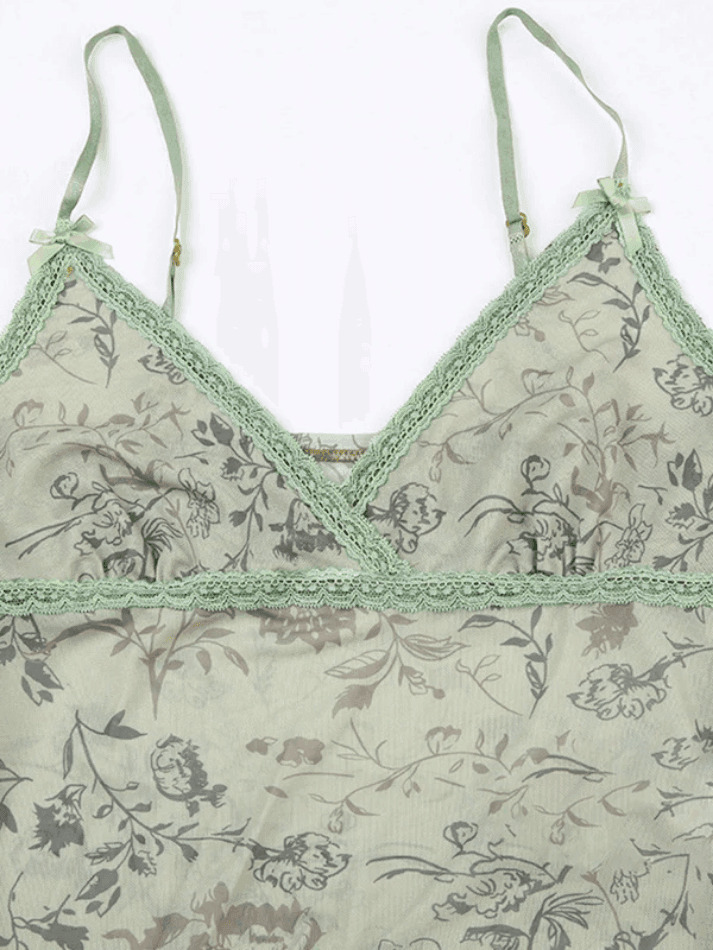 Vintage Lace Patch Wood Ear Cami Top - Y2K Fashion Aesthetic with Coquette Style and Grunge Vibes