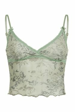 Vintage Lace Patch Wood Ear Cami Top - Y2K Fashion Aesthetic with Coquette Style and Grunge Vibes