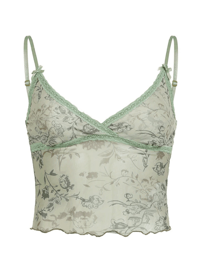 Vintage Lace Patch Wood Ear Cami Top - Y2K Fashion Aesthetic with Coquette Style and Grunge Vibes