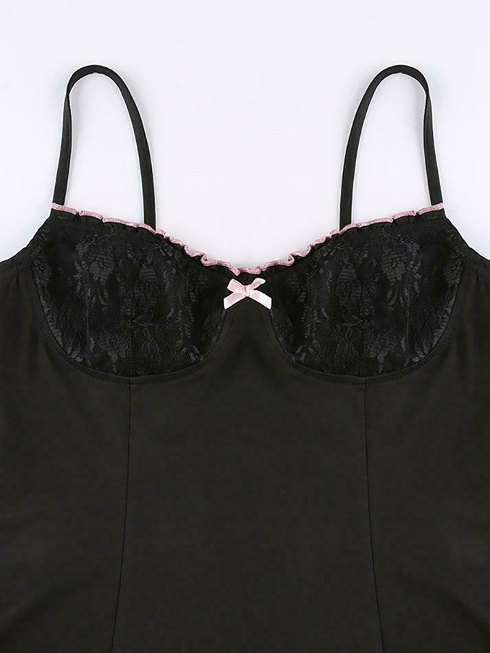 Vintage Lace Slip Mini Dress - Y2K Fashion Aesthetic for Women - Coquette Style Grunge Outfit