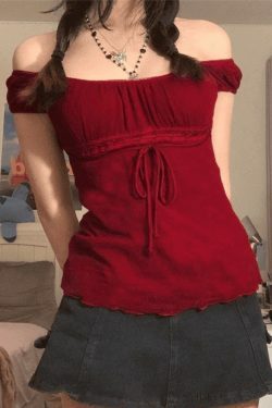 Vintage Lace Trim Blouse with Tie Front - Y2K Fashion Aesthetic Women's Top