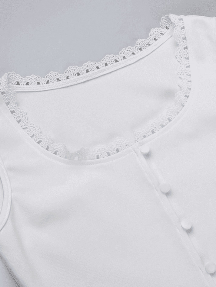 Vintage Lace Trim White Tank Top: Y2K Fashion Aesthetic with Coquette Style and Grunge Vibes