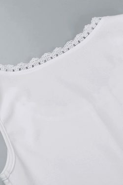 Vintage Lace Trim White Tank Top: Y2K Fashion Aesthetic with Coquette Style and Grunge Vibes