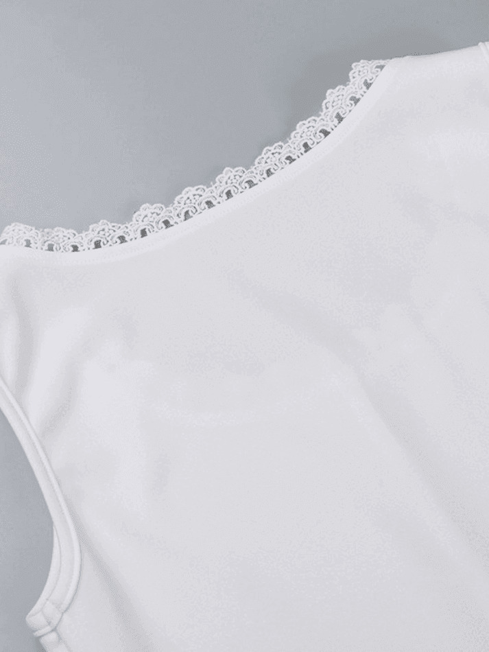 Vintage Lace Trim White Tank Top: Y2K Fashion Aesthetic with Coquette Style and Grunge Vibes