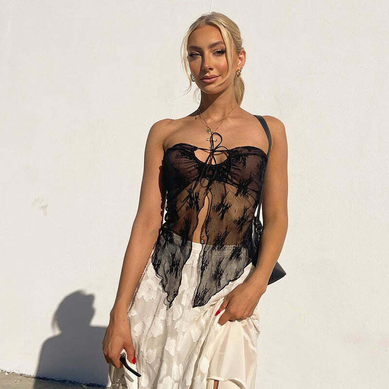 Vintage Lace Tube Vest Top: Y2K Fashion - Coquette Aesthetic, Grunge Style, Pastel Goth & More