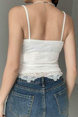 Vintage Lace V-Neck Camisole: Y2K Fashion Aesthetic - Coquette & Grunge Vibes, Cute Tops, Pastel