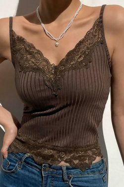 Vintage Lace V-Neck Camisole: Y2K Fashion Aesthetic - Coquette & Grunge Vibes, Cute Tops, Pastel
