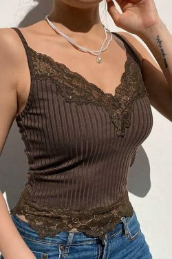 Vintage Lace V-Neck Camisole: Y2K Fashion Aesthetic - Coquette & Grunge Vibes, Cute Tops, Pastel