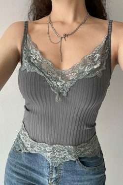 Vintage Lace V-Neck Camisole: Y2K Fashion Aesthetic - Coquette & Grunge Vibes, Cute Tops, Pastel