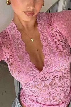 Vintage Lace V-Neck Flare Sleeve Shirt - Y2K Fashion Aesthetic for Women