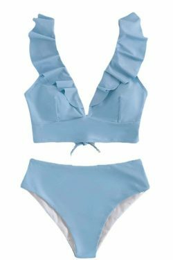 Vintage Lace V-neck Ruffled High Waist Bikini - Y2K Fashion Swimwear for Women