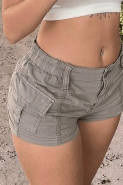 Vintage Low Rise Asymmetric Cargo Shorts - Y2K Fashion with a Grunge Aesthetic