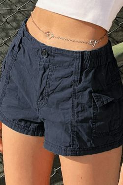 Vintage Low Rise Asymmetric Cargo Shorts - Y2K Fashion with a Grunge Aesthetic