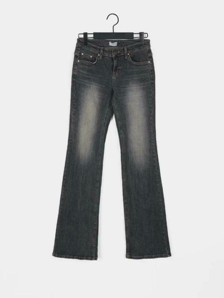Vintage Low Rise Wash Flare Jeans - Y2K Fashion Staple for Retro Aesthetic Looks