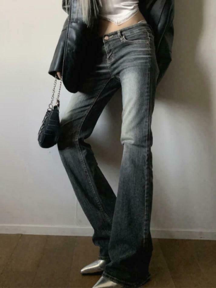 Vintage Low Rise Wash Flare Jeans - Y2K Fashion Staple for Retro Aesthetic Looks