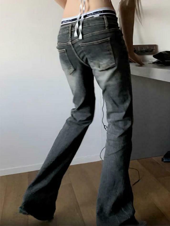 Vintage Low Rise Wash Flare Jeans - Y2K Fashion Staple for Retro Aesthetic Looks