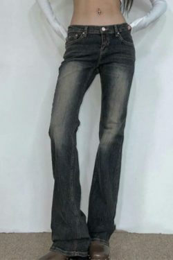 Vintage Low Rise Wash Flare Jeans - Y2K Fashion Staple for Retro Aesthetic Looks