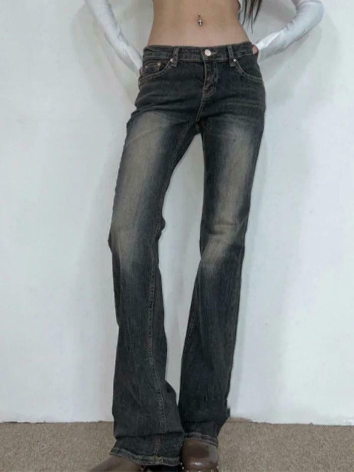 Vintage Low Rise Wash Flare Jeans - Y2K Fashion Staple for Retro Aesthetic Looks