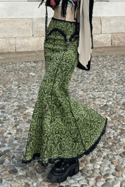 Vintage Mermaid Patchwork Printed Maxi Skirt - Y2K Fashion Statement with Coquette Aesthetic Flair