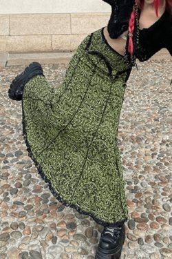 Vintage Mermaid Patchwork Printed Maxi Skirt - Y2K Fashion Statement with Coquette Aesthetic Flair