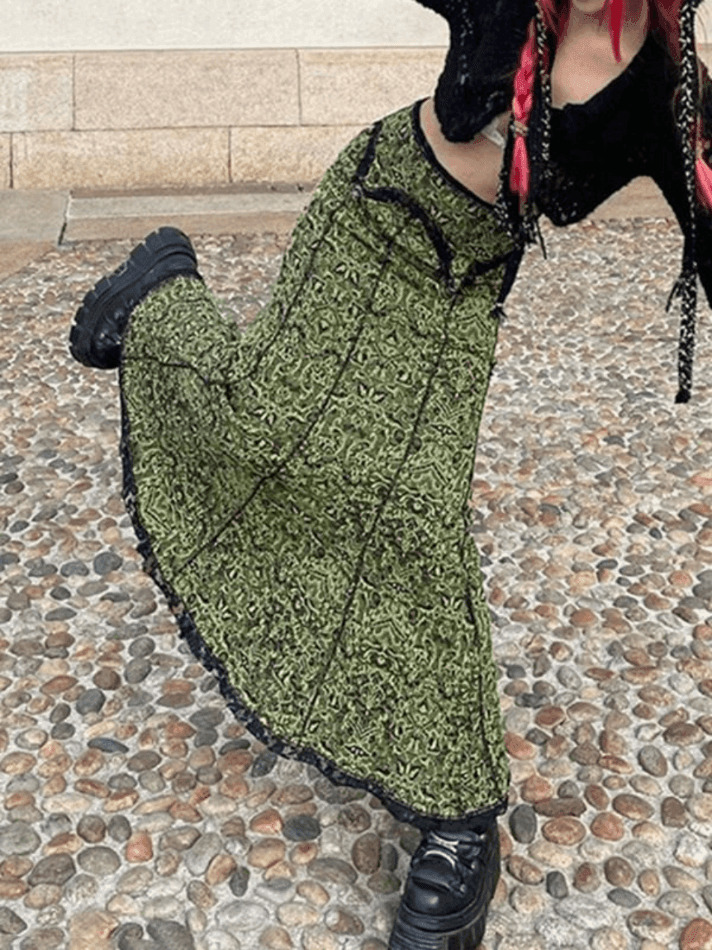 Vintage Mermaid Patchwork Printed Maxi Skirt - Y2K Fashion Statement with Coquette Aesthetic Flair Vintage Mermaid Patchwork Printed Maxi Skirt - Y2K Fashion Statement with Coquette Aesthetic Flair