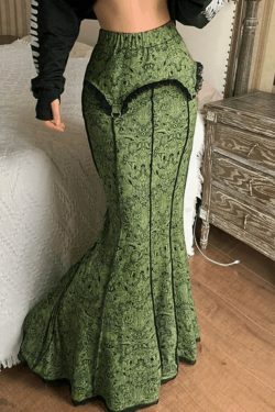 Vintage Mermaid Patchwork Printed Maxi Skirt - Y2K Fashion Statement with Coquette Aesthetic Flair