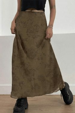Vintage Mesh Floral Maxi Skirt - Y2K Aesthetic Coquette Grunge Outfit
