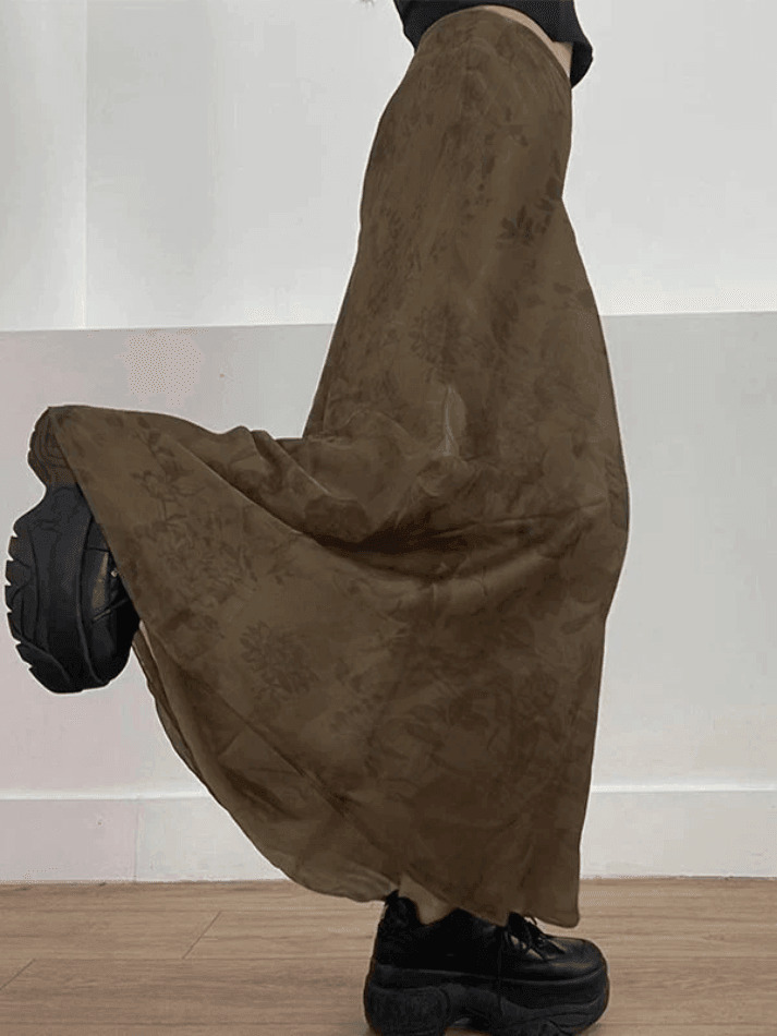 Vintage Mesh Floral Maxi Skirt - Y2K Aesthetic Coquette Grunge Outfit