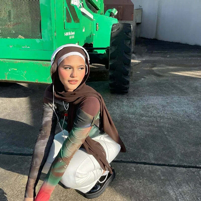 Vintage Mesh Tee with Y2K Aesthetic Prints - Coquette & Grunge Style Women's Fashion Vintage Mesh Tee with Y2K Aesthetic Prints - Coquette & Grunge Style Women's Fashion