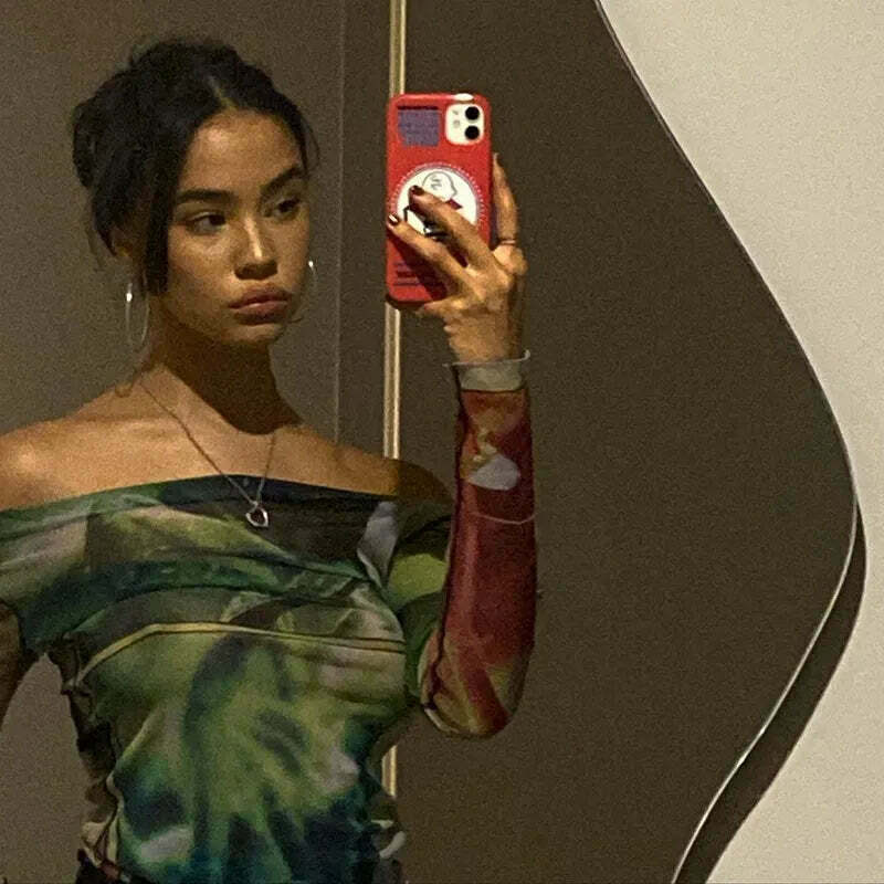 Vintage Mesh Tee with Y2K Aesthetic Prints - Coquette & Grunge Style Women's Fashion Vintage Mesh Tee with Y2K Aesthetic Prints - Coquette & Grunge Style Women's Fashion