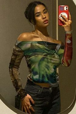 Vintage Mesh Tee with Y2K Aesthetic Prints - Coquette & Grunge Style Women's Fashion