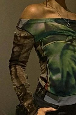 Vintage Mesh Tee with Y2K Aesthetic Prints - Coquette & Grunge Style Women's Fashion