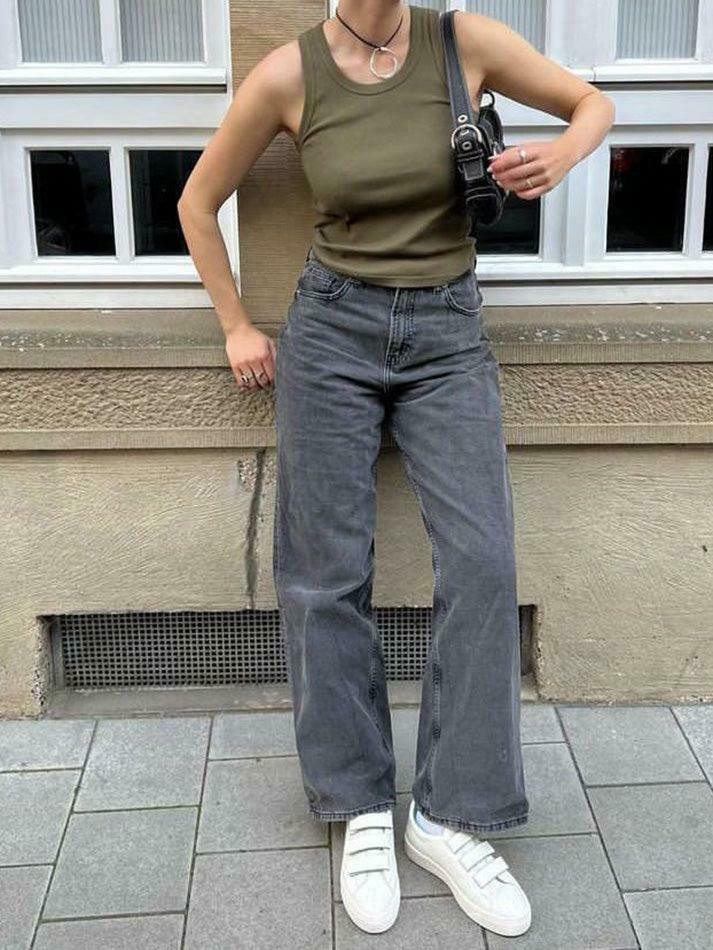 Vintage Mid Waist Loose Fit Jeans - Y2K Fashion with Coquette Aesthetic & Grunge Vibes