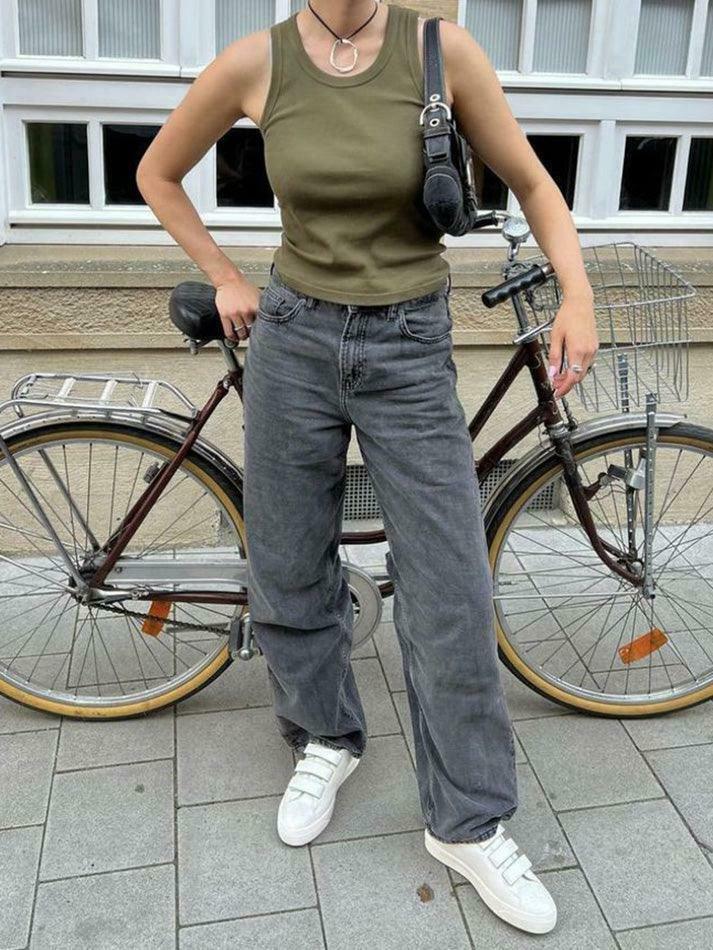 Vintage Mid Waist Loose Fit Jeans - Y2K Fashion with Coquette Aesthetic & Grunge Vibes