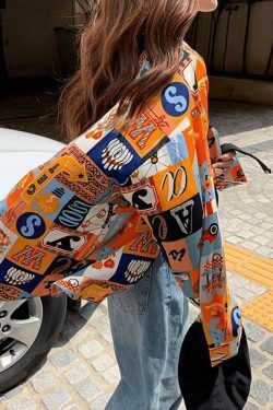 Vintage Mixed Print Long Sleeve Blouse in Y2K Fashion Aesthetic