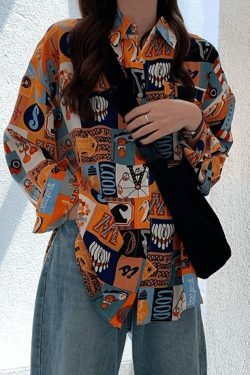 Vintage Mixed Print Long Sleeve Blouse in Y2K Fashion Aesthetic