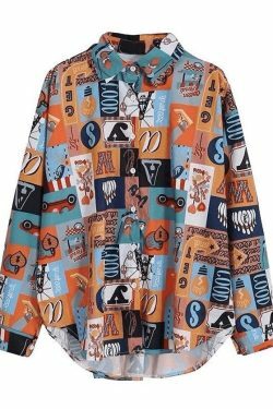 Vintage Mixed Print Long Sleeve Blouse in Y2K Fashion Aesthetic