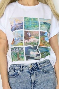 Vintage Monet Painting Tee - Y2K Aesthetic Top for Women - Coquette Style Fashion Shirt