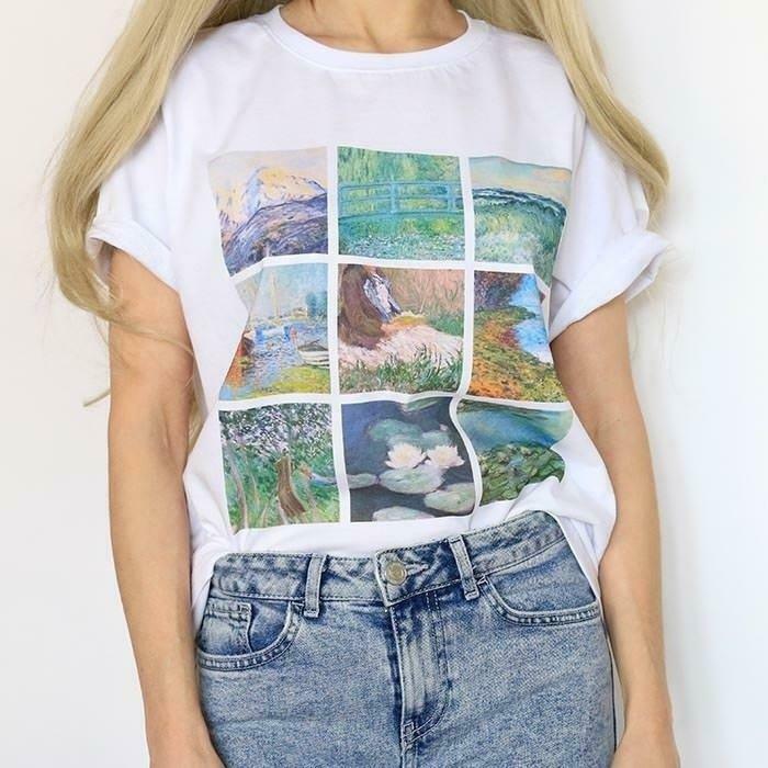Vintage Monet Painting Tee - Y2K Aesthetic Top for Women - Coquette Style Fashion Shirt