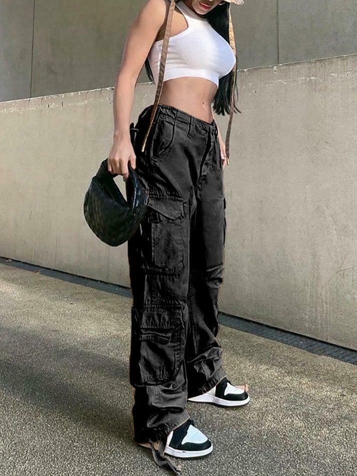 Vintage Multi Pocket Patched Cargo Jeans - Y2K Aesthetic Grunge Style - Coquette Fashion Retro Denim