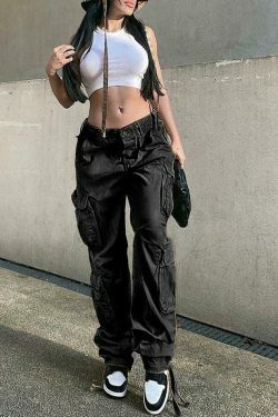Vintage Multi Pocket Patched Cargo Jeans - Y2K Aesthetic Grunge Style - Coquette Fashion Retro Denim