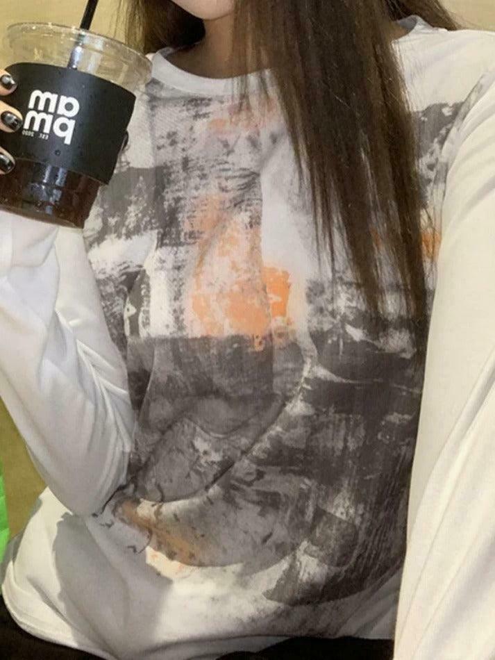 Vintage Newspaper Print Long Sleeve Tee - Y2K Fashion Women's Top with Coquette Aesthetic