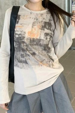 Vintage Newspaper Print Long Sleeve Tee - Y2K Fashion Women's Top with Coquette Aesthetic