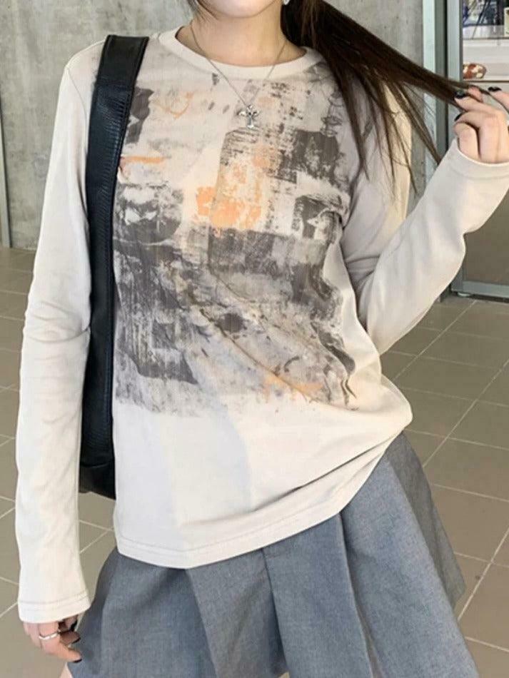Vintage Newspaper Print Long Sleeve Tee - Y2K Fashion Women's Top with Coquette Aesthetic