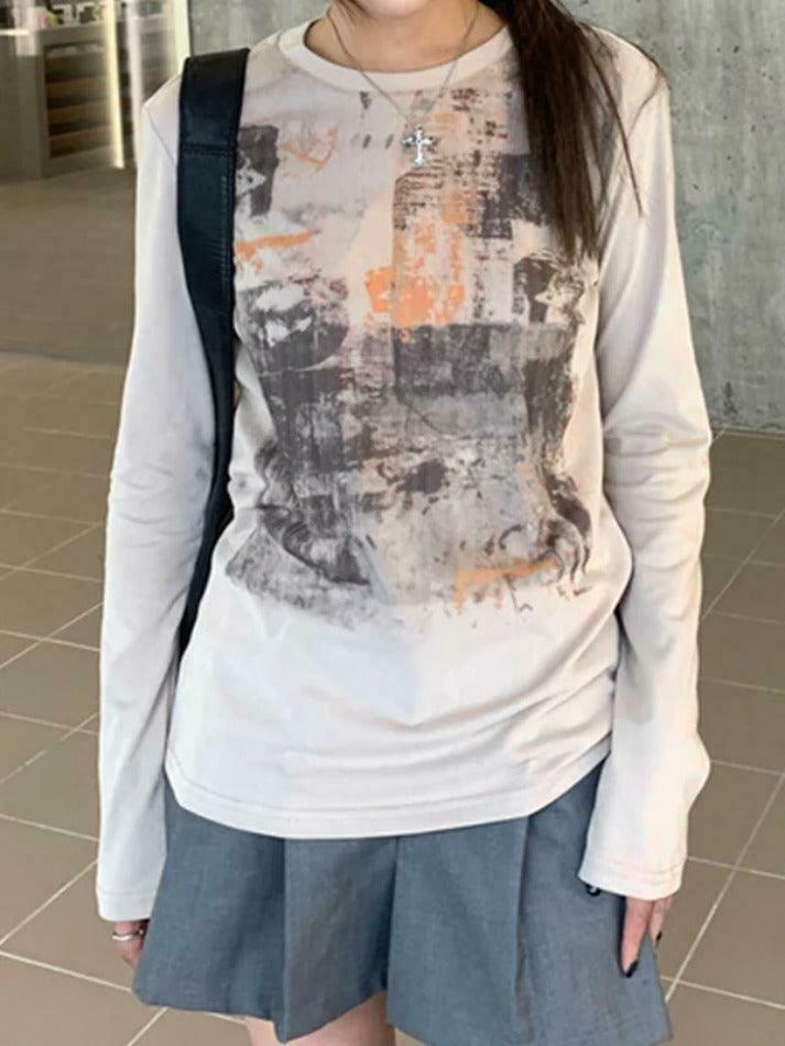 Vintage Newspaper Print Long Sleeve Tee - Y2K Fashion Women's Top with Coquette Aesthetic