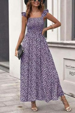 Vintage Olive Floral Square Collar Dress - Y2K Fashion with Coquette & Grunge Aesthetics